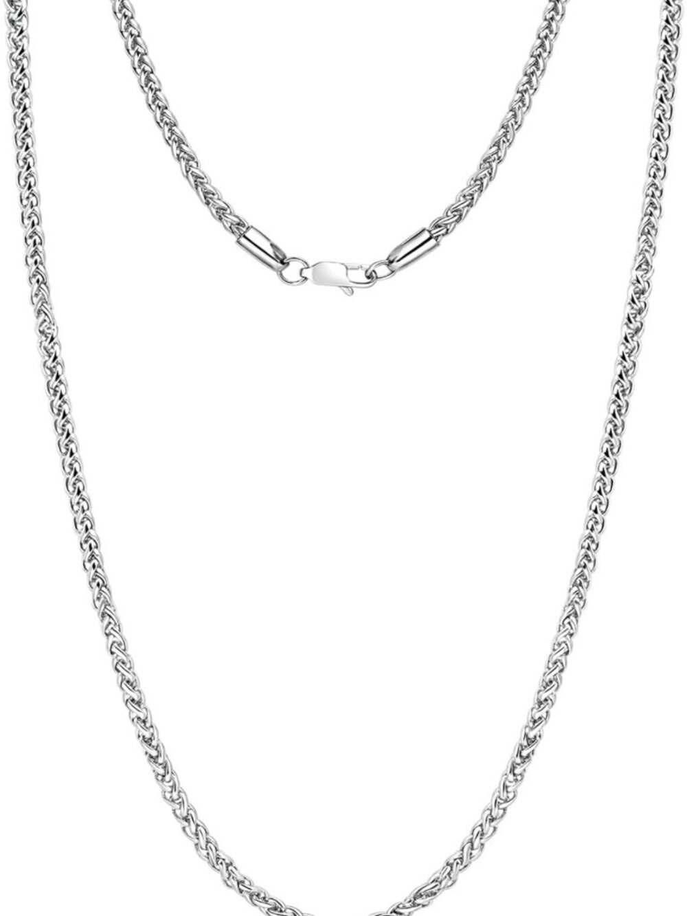 Unisex Silver Tone Stainless Steel Wheat Chain Necklace, Simple Gift, 16-26in